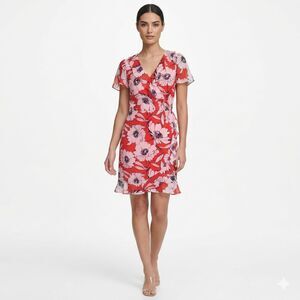 Karl Lagerfeld Paris Floral Ruffle Faux-Wrap Mini Dress Size 8